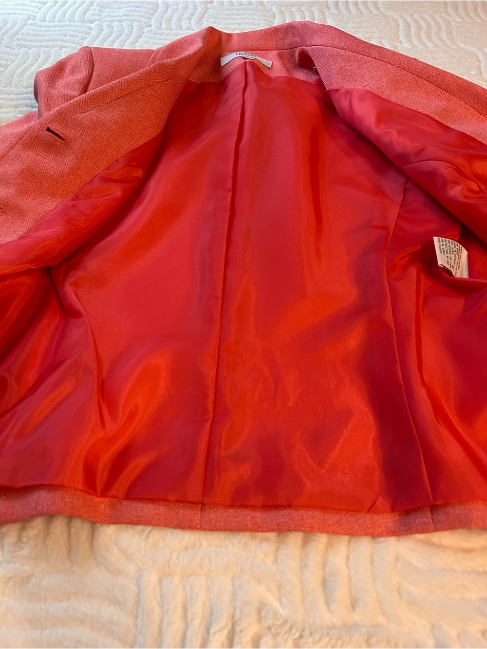 Le Suit Coral Pencil Skirt Herringbone Soft Jacquard Blazer Lined Notch Collar - Picture 15 of 16